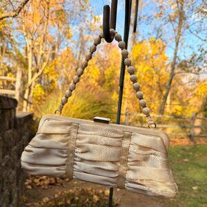 Vintage Champagne Satin Clutch w/ Beaded Handle